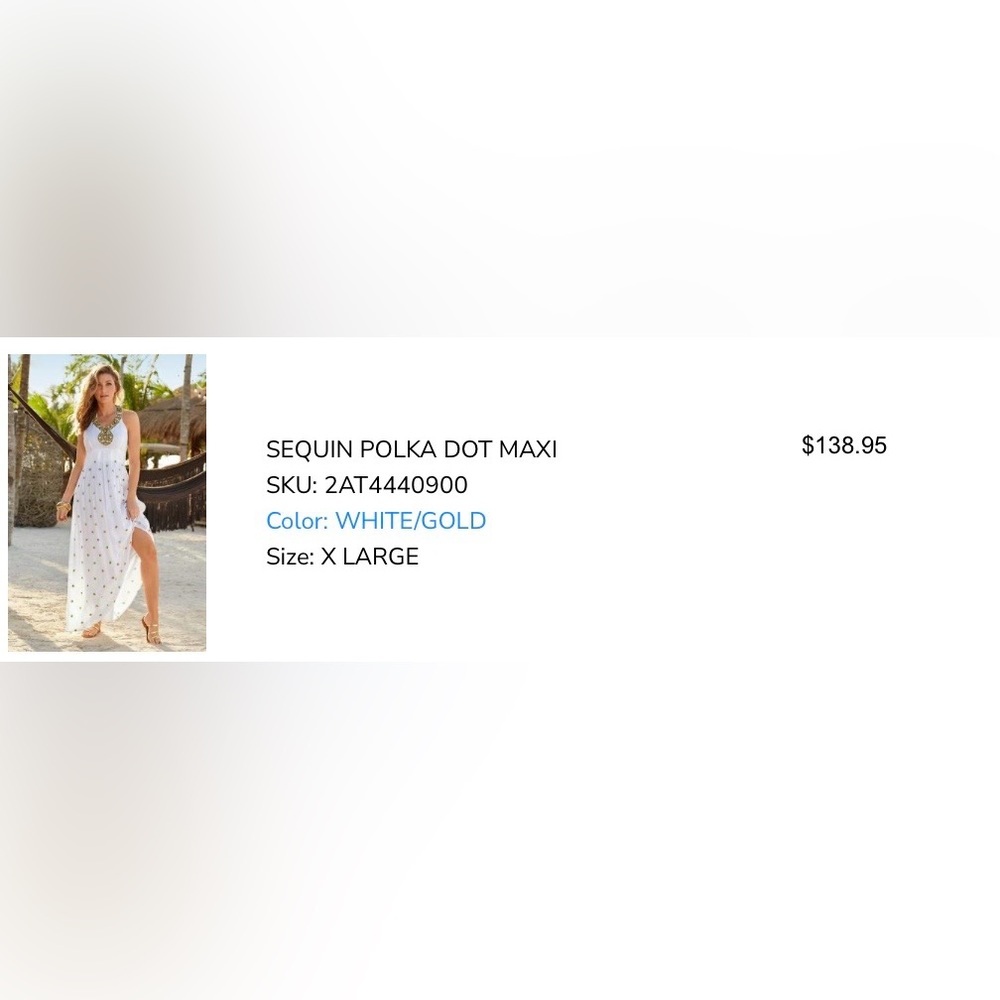 Boston Proper Sequin Polka Dot Maxi in White/Gold XL - Picture 6 of 6